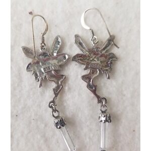 Earrings silver 925 gothic fey fairy tall quartz crystal mythical whimsy vintage